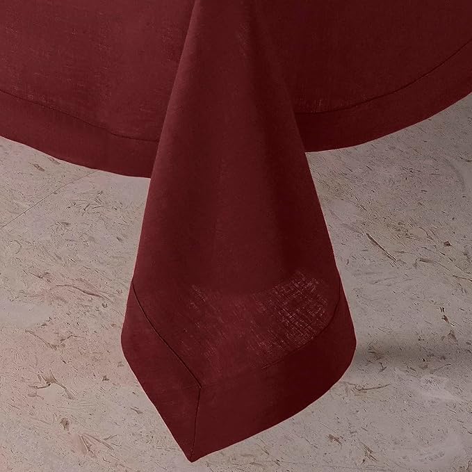 D'Moksha Homes Linen Tablecloth 60 x 120 Inch - 100% Pure Linen Dark Red Table Cloth for Rectangle Tables - Machine Washable Cloth Tablecloth for Winter, Holiday, New Year