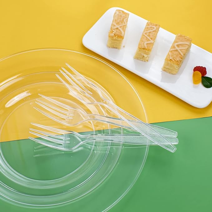 Ciaell 500PCS Clear Plastic Forks - Heavy Duty Plastic Forks - 7inch Heavyweight Disposable Fork - Disposable Clear Fork - Plastic Cutlery for Parties Weddings Restaurant