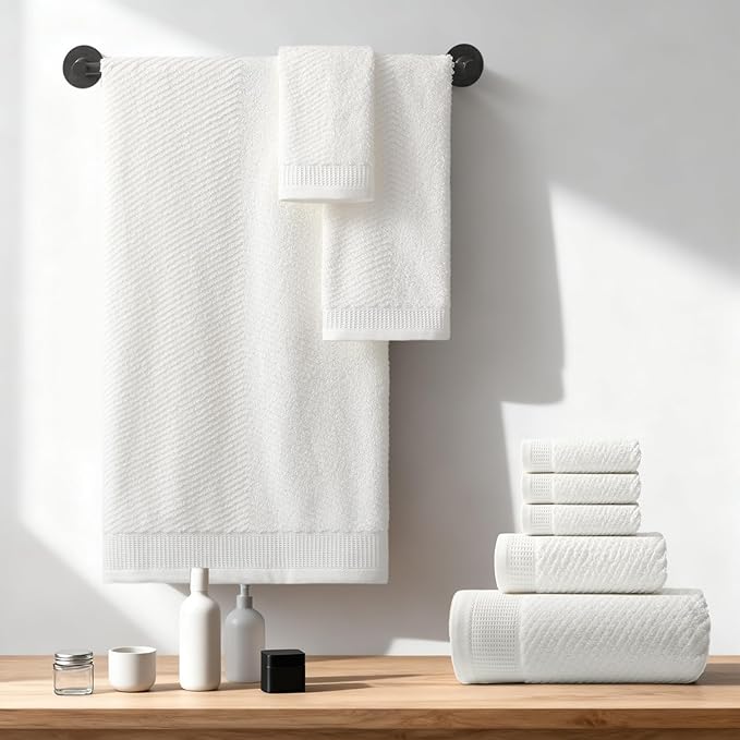 REDKISS Luxury Bath Towel Set of 8, 100% Cotton Bathroom Towels Set with 2 Bath Towels, 2 Hand Towels, 4 Washcloths, Ultra Soft Highly Absorbent Towels for Bathroom, Gym, Hotel, Spa, White