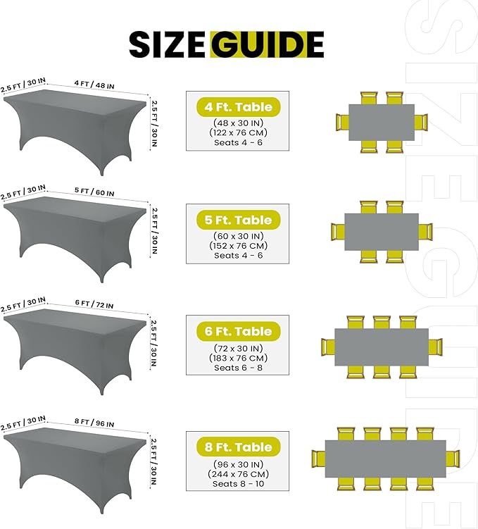 Utopia Kitchen 6FT Spandex Tablecloth [1 Pack, Grey] 200 GSM Stretch, Fitted, Washable and Wrinkle Resistant Table Cloth Rectangle Cover for Trade Shows, Wedding, Parties [72Lx30Wx30H Inch]