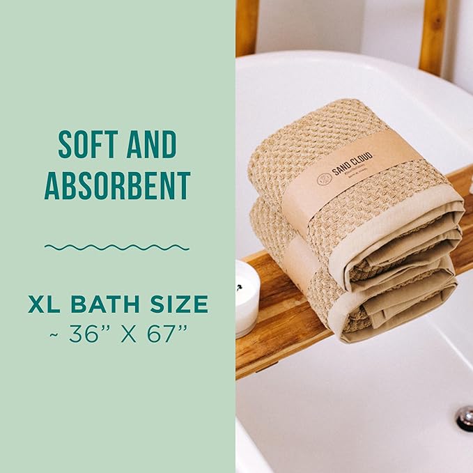 Sand Cloud Turkish Bath Towels for Bathroom, Set of 2 (Atom Sand, Extra Large) - Luxury Soft Linen Turkish Organic Cotton Yarn is Luxurious & Absorbent - Premium Shower & Bathroom Towels Dry Faster