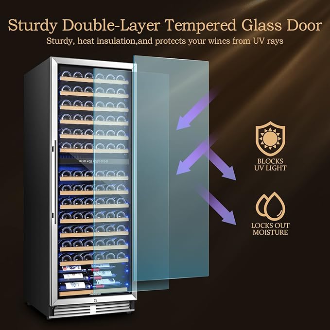 AAOBOSI 24 Inch 154 Bottles Wine Cooler，40-65°F Dual Zone Cooler, 14 Adjustable Shelves，Visualized Temperature Regulation,Uniform Cold Air Circulation