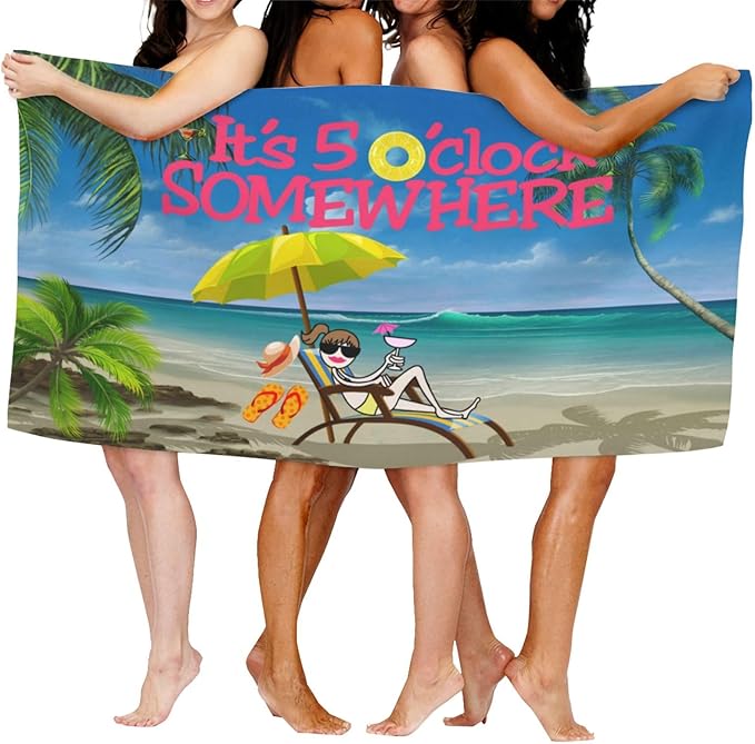 It's 5 O'Clock Somewhere Beach Towel Pool Towel for Men Women Gym and Spa Shower Towels Home Decor 32" X 52"