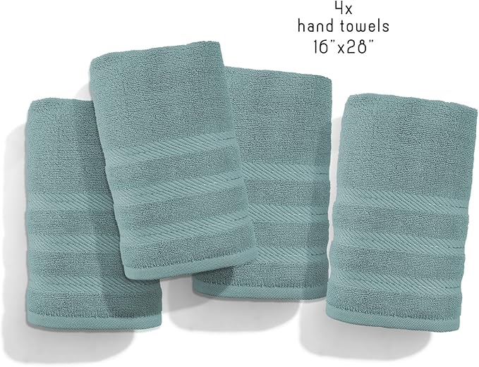 Hearth & Harbor Luxury Hand Towels - 100% Ring Spun Cotton Hand Towels for Bathroom, Shower, Spa, Soft & Absorbent Towels, 4 Piece Set, Teal