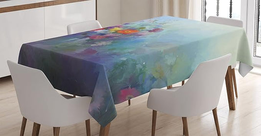 Ambesonne Flower Tablecloth, Vintage Dramatic Orchids in Retro Vase Botanical Concept Flowers of Nature, Rectangular Table Cover for Dining Room Kitchen Decor, 52" X 70", Purple Blue