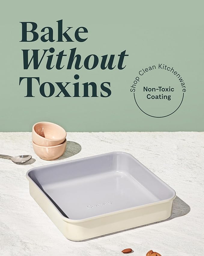 Caraway Non-Stick Ceramic 9” Square Pan - Naturally Slick Ceramic Coating - Non-Toxic, PTFE & PFOA Free - Perfect for Brownies, Lemon Bars, Cakes, & More - White
