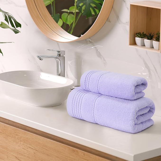 Thmyo Pack of 2 Premium Cotton Super Soft Bathroom Towels Set, 400 GSM Highly Absorbent Towel for Daily Use, Gym, Spa and Hotel, 1 Bath, 1 Hand, Purple