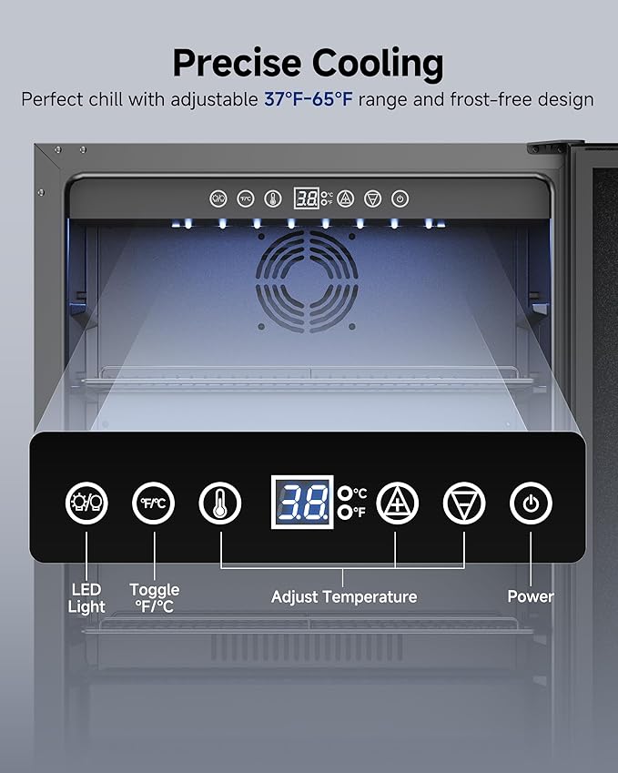 24 Inch Beverage Refrigerator, 180 Can Under Counter Fridge, Stainless Steel Beer Fridge for Built-in & Freestanding, Outdoor Refrigerator for Soda, Beer, Wine (Black)