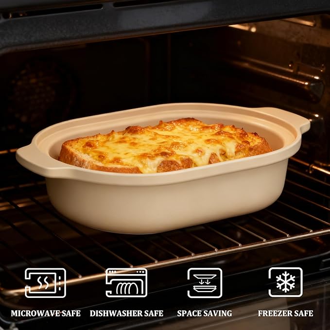 MAGNIFIQUE Casserole Dishes for Oven, 9x12 Porcelain Baking Dish, 4 Quarts Lasagna Pan with Handles, Oven Safe up to 500°F or on Stovetop, Use to Marinate, Cook, Bake, and Serve, Brown