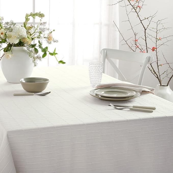 Martha Stewart Honeycomb Modern Farmhouse Polyester Cotton Rectangle Tablecloth, Beige, 60"x84"