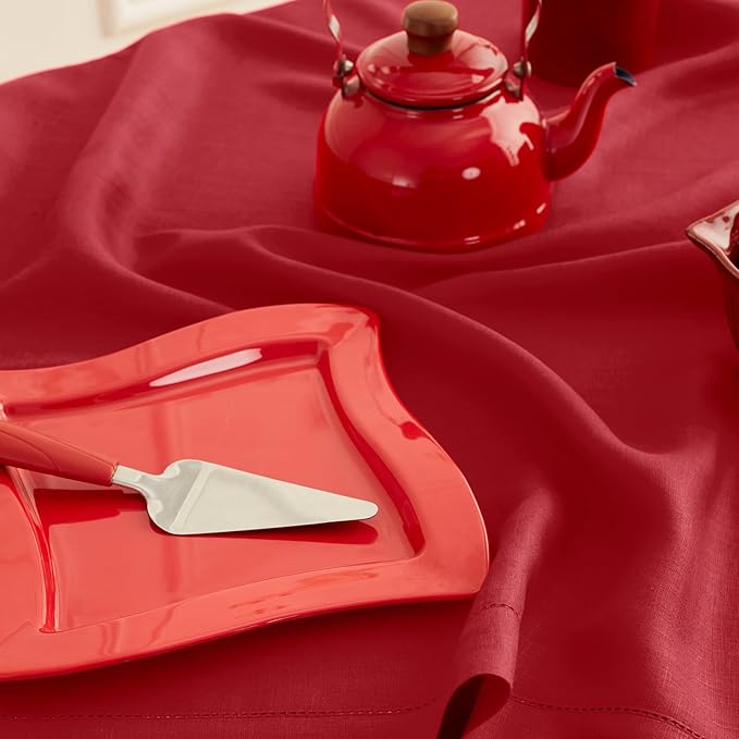 Solino Home Red Linen Napkins Set of 4-100% Pure Linen Hemstitch Dinner Napkins 20 x 20 Inch for Valentines, Holiday, Winter, New Year - Classic Hemstitch