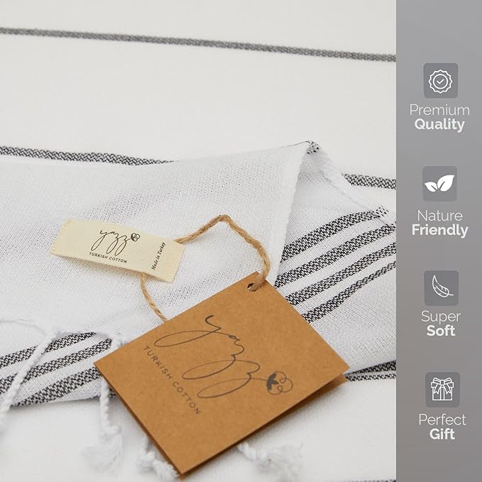 Hand Towels - Set of 2, 18" x 30" inches, Decorative Peshtemal Cotton Hand Towels for Kitchen, Bath, Guest, Face, Hair, Gym, Yoga, Dishcloth, Travel (White)