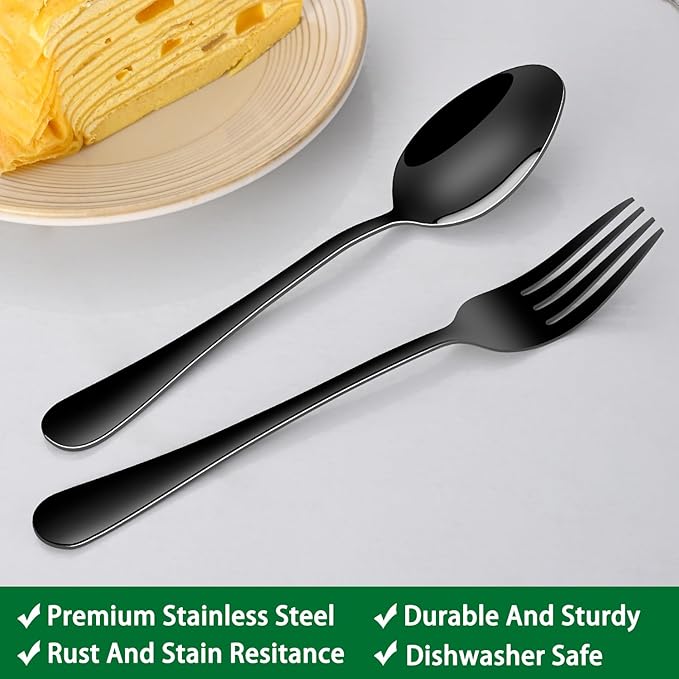 16-Piece 8 Inch Black Dinner Forks Set,Stainess Steel Table Forks,Durable Black Silverware Silverware Forks For Home,Restaurant