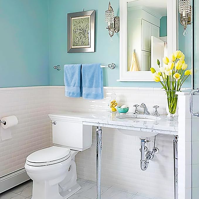 COZYART Light Blue Bath Towels Set 6 Piece, 2 Bath Towels 2 Hand Towels 2 Washcloths, Luxury 100% Turkish Cotton 650GSM Hotel Quality, Soft, Absorbent, Towel Sets for Bathroom