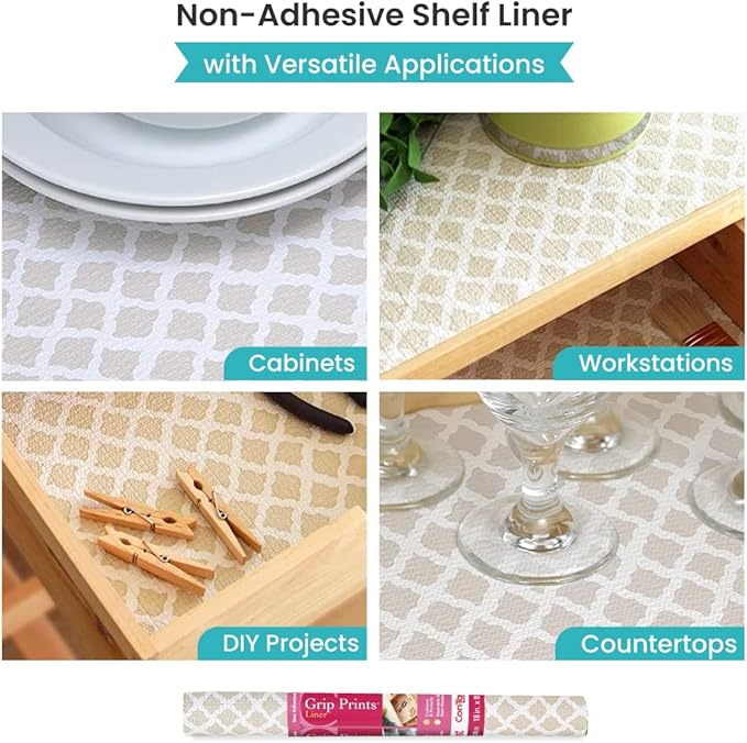 Con-Tact Brand Grip Prints Shelf Liner, Non-Adhesive Durable Liners, Slip-Resistant Drawer and Cabinet Covering, 18" x 8', Talisman Pale Gray, Pack of 1 Roll