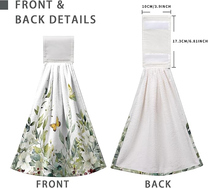 Sage Green Eucalyptus Hand Tie Towels Set of 2 Spring Summer Leaves Hanging Kitchen Towel 12 x 17 Inch Soft Absorbent Dish Towels with Hanging Loop for Kitchen Bathroom Hotel Gym