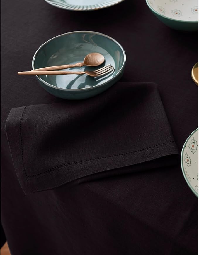 Solino Home Linen Black Tablecloth 70 x 132 Inch - 100% Pure Linen Rectangular Tablecloth - Machine Washable Table Cloth for New Year - Sonoma