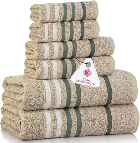 CASA COPENHAGEN Exotic 6 Pieces Towel Set- Grey Violet, 525 GSM 2 Bath Towel 2 Hand Towel 2 Washcloth, Designed in Denmark Made of Soft Egyptian Cotton for Bathroom, Kitchen & Shower