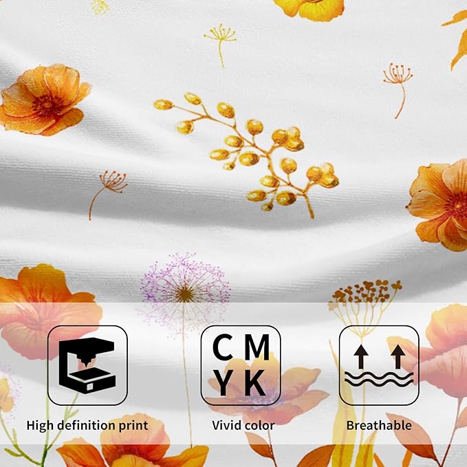 Imiss Orange Wildflowers Hand Towels Fall Yellow Poppy Floral Watercolor Botanical Bathroom Towel Set of 2 Autumn Seasonal Soft Absorbent Bath Guest Towels for Gym,Spa,Hotel