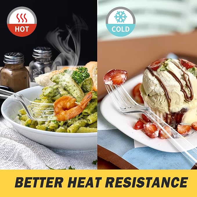 POSATE Heavy Duty Plastic Forks - Food-Grade Disposable Material, Clear, Pack of 30