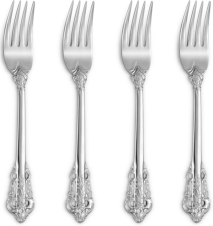 KEAWELL Luxury Salad Forks Dessert Forks Set, Set of 4, 18/10 Stainless Steel, 7 Inches, Dishwasher Safe, Mirror Polished, Silverware Fork Set (Silver)