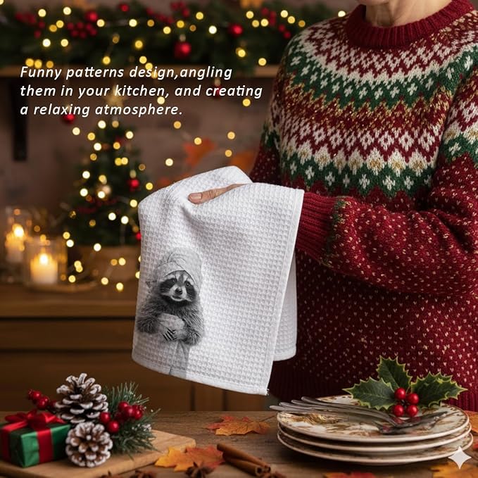 Cute Raccoon Kitchen Towels 1 PCS, Funny Racoon Gifts for Women, Raccoon Decor Hand Towels for Bathroom, Cute Animal, Women, Pet Owners Housewarming-A06