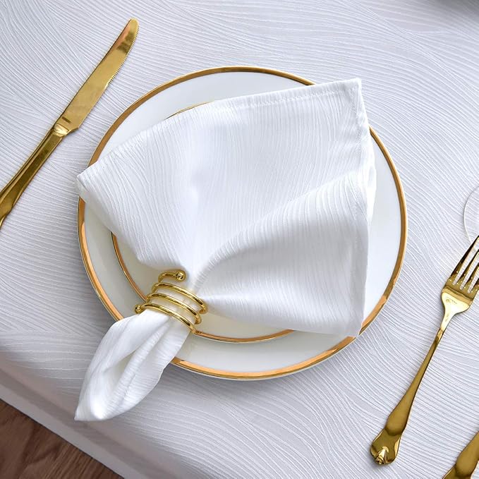maxmill Jacquard Cloth Napkins 20 x 20 Inch Swirl Pattern Soft Comfortable and Luxury Serviette for Family Dinners Weddings Parties and Banquets Set of 4 White