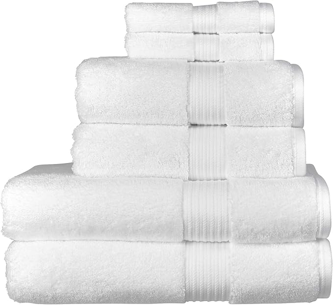 Christy Supreme Hygro 6 Piece Towel Set | White | 100% Luxury Supima Cotton | Ultra Soft | Super Absorbent | 650GSM | 2 Bath Towels 2 Hand Towels 2 Face Cloths