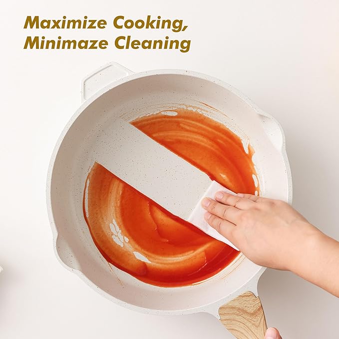 SENSARTE Nonstick Frying Pan Skillet with Lid 3.5/4.5/5QT, Ceramic Saute Pan,Deep Fring Pan Non-toxic Cooking Pot, Stay-cool Handle, Induction Compatible, PFAS Free