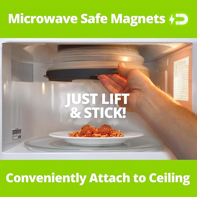HOVER COVER Magnetic Microwave Splatter Cover with High Power, Strongest Magnetic Grip, Collapsible 12-Inch BPA-Free Food Lid, Vented Plate Guard, Dishwasher Safe, Space-Saving Storage - Gray