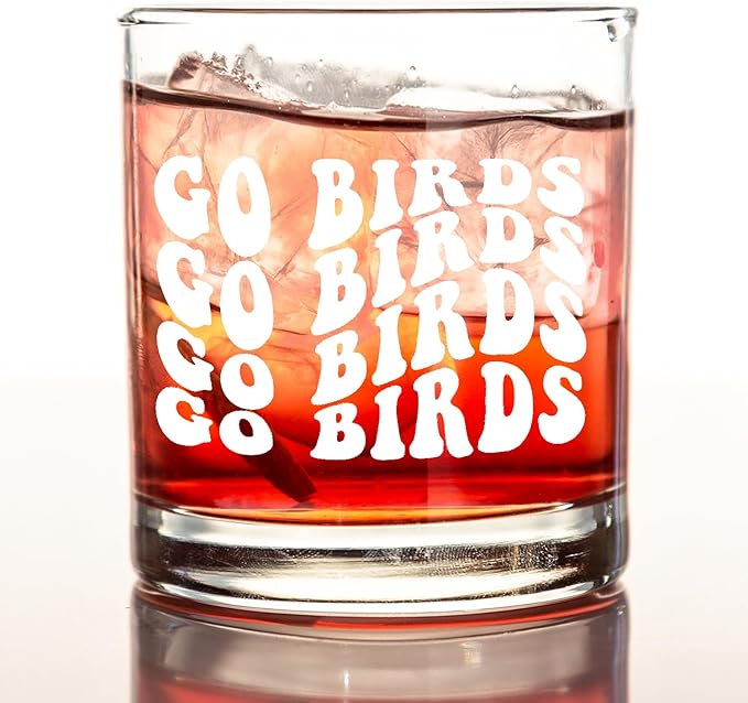 kunlisa Trendy Groovy Go Birds Whiskey Glasses, Football Gifts for Football Fans Lovers Players, 10 oz Drinking Rocks Glasses for Women Men Whisky Cocktail Scotch Bourbon Liquor