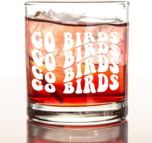 kunlisa Trendy Groovy Go Birds Whiskey Glasses, Football Gifts for Football Fans Lovers Players, 10 oz Drinking Rocks Glasses for Women Men Whisky Cocktail Scotch Bourbon Liquor