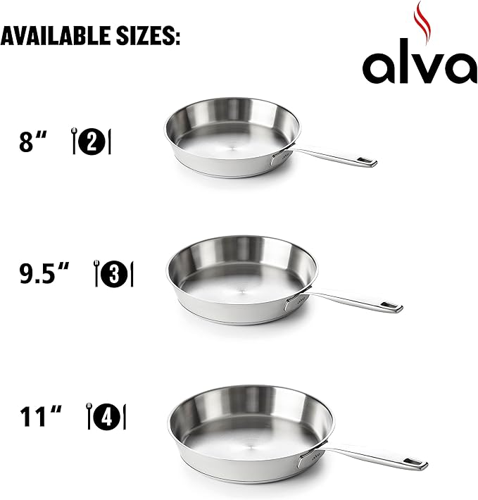 Alva Maestro Stainless Steel Frying Pan 8" - Oven Safe and Made without PFAS, PFOA & PTFE - Induction and All Stovetop Compatible with Even Heat Distribution