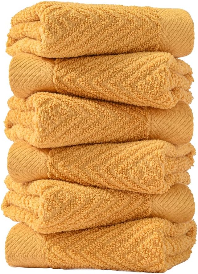 sense gnosis Yellow Washcloth Set of 6 Striped Weave 100% Terry Cotton Towel Super Soft Highly Absorbent Washcloths Towel for Bathroom 13" X 13"