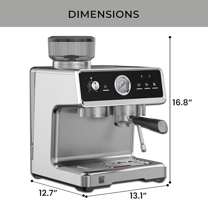 Kenmore Espresso Machine - Automatic Coffee Maker With Auto Tamper, Auto Cleaning, Milk Steamer & Frother, Bean Grinder, Make Professional Barista Style Cappuccino, Latte, Stainless Steel