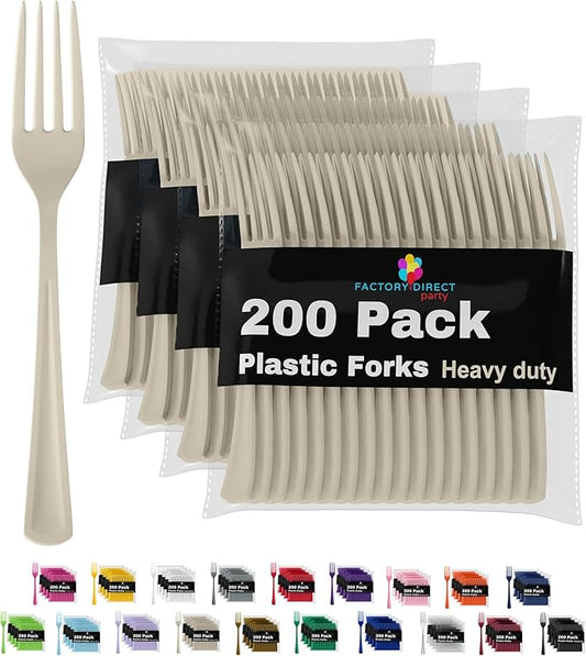 Party Solids Ivory Plastic Forks 200 Pieces Ivory Forks Disposable Utensils Heavy Duty Plastic Cutlery Set Disposable Cutlery Sets Flatware Sets Silverware Set Party Supplies & Party Tableware