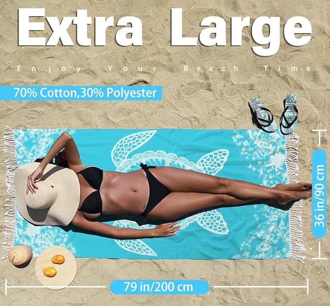 2 Pack Turkish Beach Towel Quick Dry Absorbent Cotton Lightweight Thin Bathroom Bath Pool Swim Towels Extra Large Oversized Sand Free Beach Accessories Essentials Stuff Cloud Adults Gift