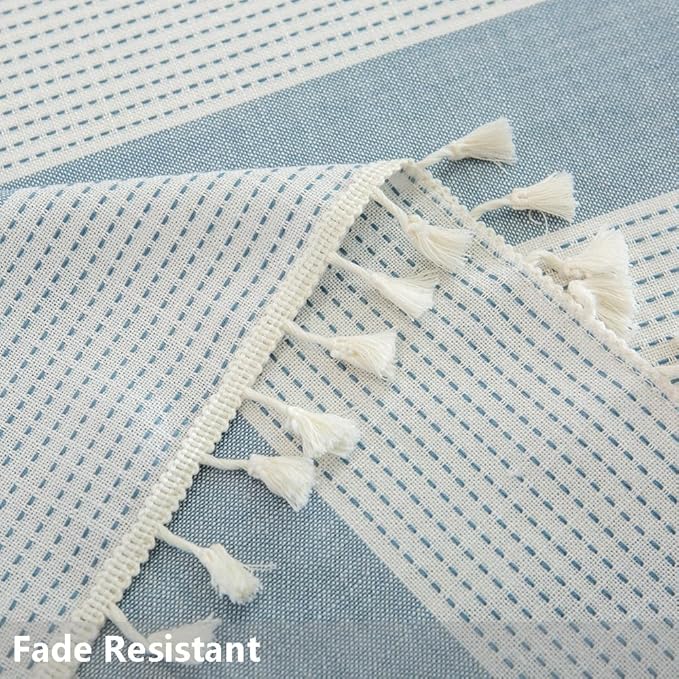 TruDelve Cloth Tablecloths Blue and White Striped Rectangular Tablecloth Oblong Cotton Tablecloths 8 Foot Table Cloths for Rectangle Tables (98"x55", Blue)