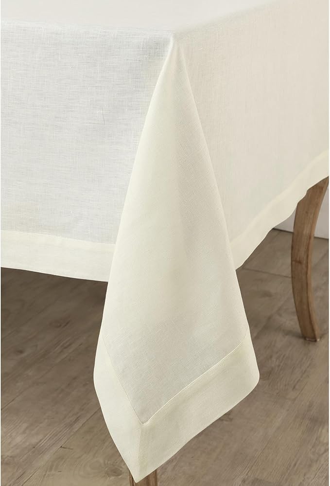 Solino Home Ivory Linen Tablecloth 54 x 72 Inch - 100% Pure Linen Table Cloth for Rectangle Tables - Fete, Machine Washable Tablecloth for Holiday, New Year