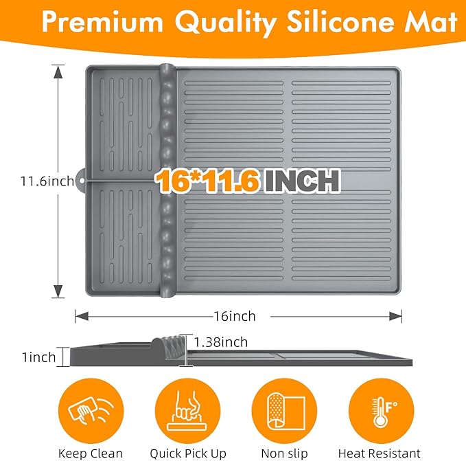 Silicone Griddle Tool Mat Compatible with Blackstone Weber - Flat Top Grill Pellet Smoker Side Shelf Spatula Mat with Drip Pad - Thanksgiving Christmas Gifts for Men BBQ Grilling Accessories (Grey)