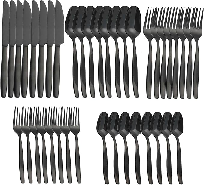 Black 40-Piece Silverware Set,Stainless Steel Flatware Utensils Cutlery Set for 8,Including Steak Knife Fork and Spoon,Dishwasher Safe,Modern Tableware for Home & Dining