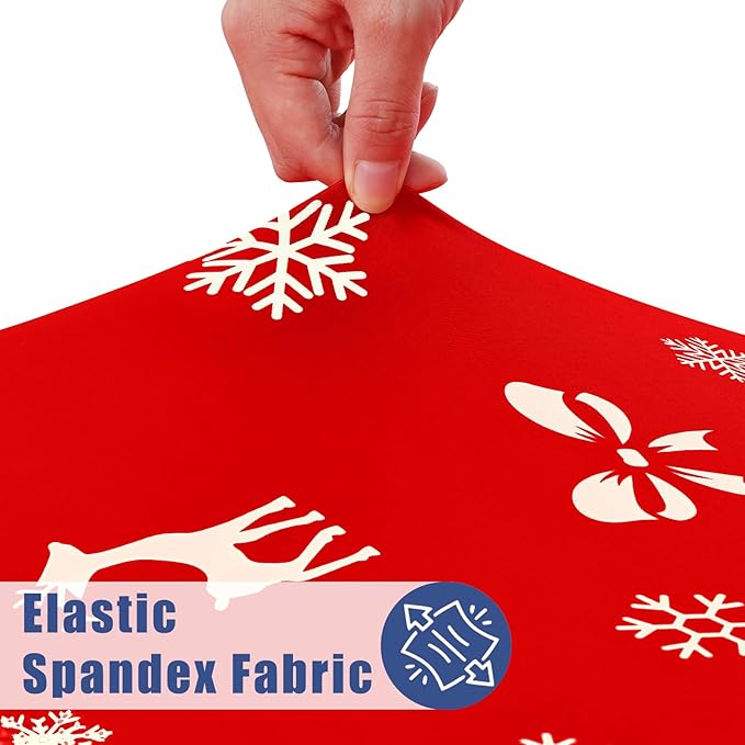 Round Spandex Christmas Tablecloth, Elastic Fitted Waterproof Tablecloths for 36"-44" Tables, Stretch Washable Picnic Table Cover for Christmas Dinner, Box Snowflake