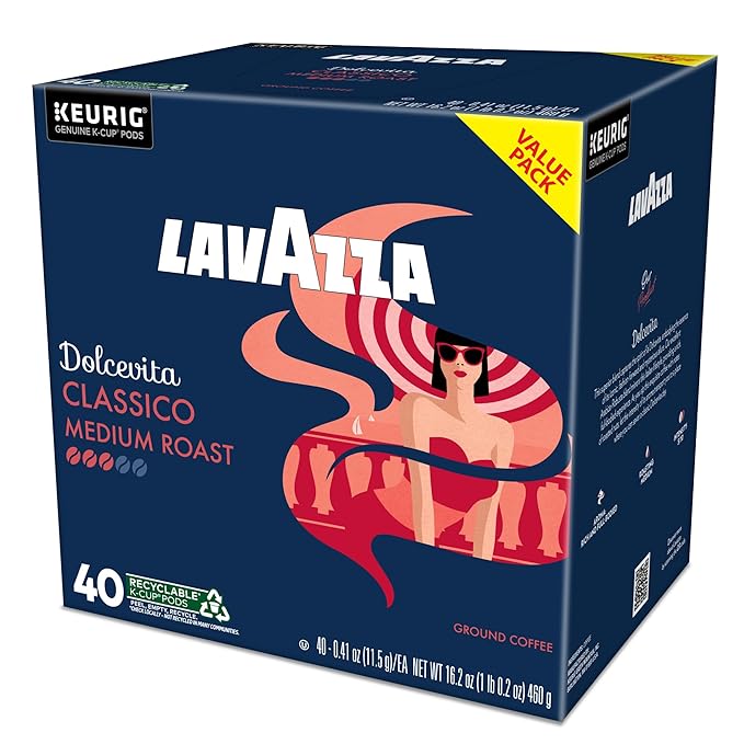 Lavazza Dolcevita Classico, Single-Serve Keurig K-Cup Pods, Medium Roast Coffee, 40-Count Box