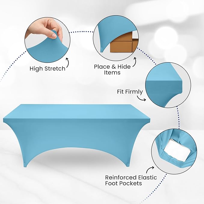 Utopia Kitchen 6FT Spandex Tablecloth [1 Pack, Blue Mist] 200 GSM Stretch, Fitted, Washable and Wrinkle Resistant Table Cloth Rectangle Cover for Trade Shows, Wedding, Parties [72Lx30Wx30H Inch]