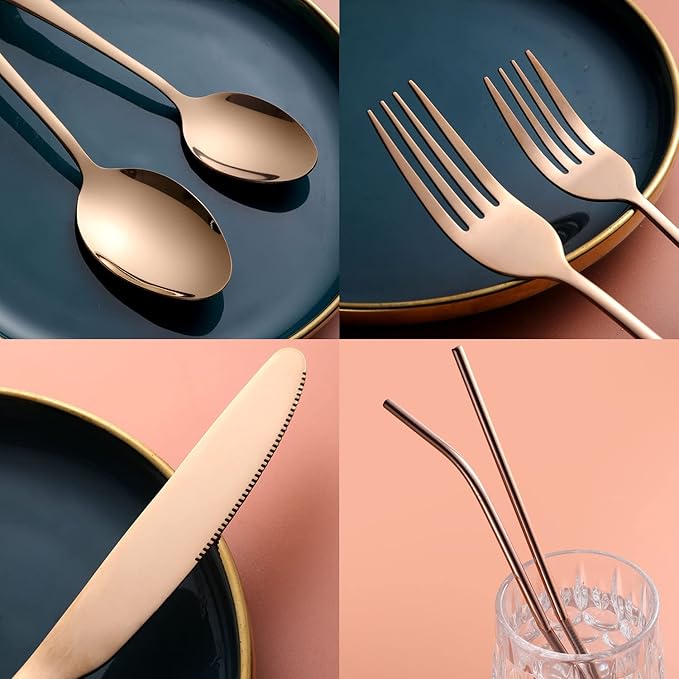 84 Pieces Mirror Rose Gold Silverware Service for 12 Flatware Set Stainless Steel Utensils Cutlery Set Dishwasher Safe