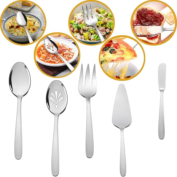 HaWare Heavy Duty Silverware Set, 45 Pieces Stainless Steel Flatware with Serving Utensils, Weight Tableware for 8, Modern Cutlery for Home, Dishwasher Safe, Mirror Polished