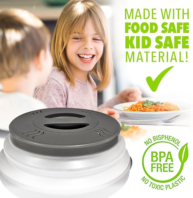 HOVER COVER Magnetic Microwave Splatter Cover with High Power, Strongest Magnetic Grip, Collapsible 12-Inch BPA-Free Food Lid, Vented Plate Guard, Dishwasher Safe, Space-Saving Storage - Gray
