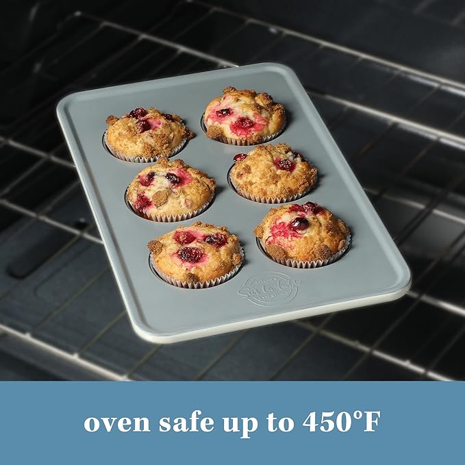 Sur La Table Kitchen Essentials Bake Sale 6 Cup PFOA, PFAS, PTFE Free Nonstick Round Muffin/Cupcake Pan - Linen White