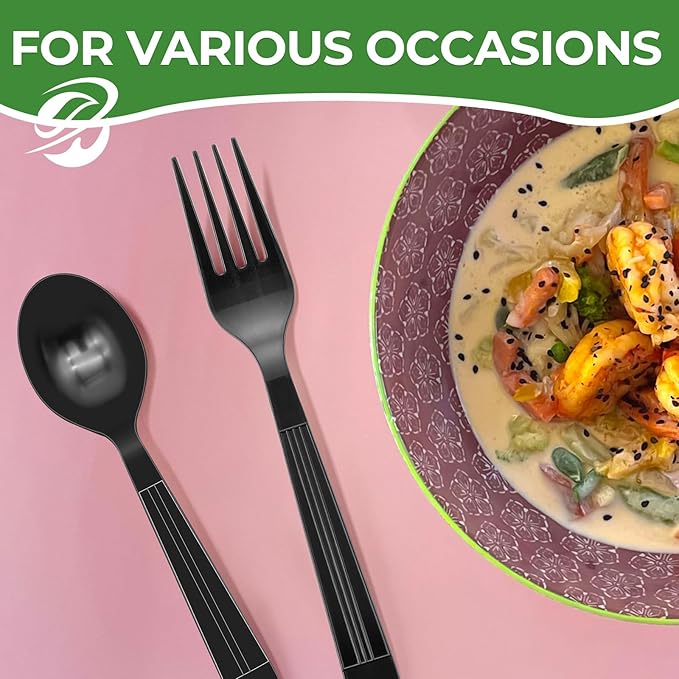 1000 Count Extra Heavy Duty Plastic Forks Black Disposable Forks Premium Bulk Plastic Forks Heavy Duty Plastic Silverware for Parties, Family Gatherings