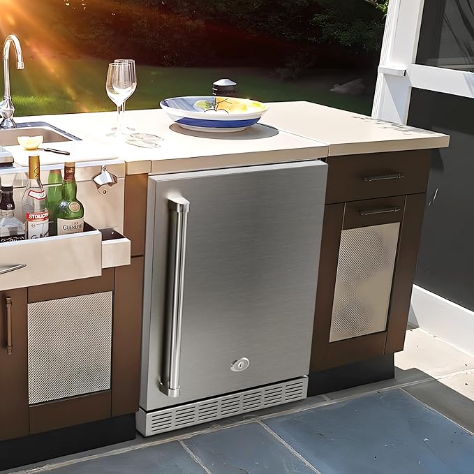 21 Inch Outdoor Refrigerator, Weather Proof Stainless Steel Beverage Beer Cooler Under Counter Fridge, Indoor/Outdoor Refrigerator with 3 Shelves for Patio Kitchen and Commercial Use